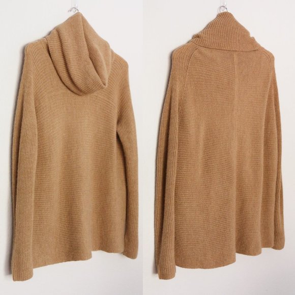 Vince Sweaters - Vince Wool Alpaca Blend Oversized Cowl Turtleneck Ribbed Sweater in Camel Tan M